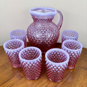 Vintage Fenton Hobnail Opalescent Pitcher and 6 Tumbler Set (Set of 7) | Collectible Glass