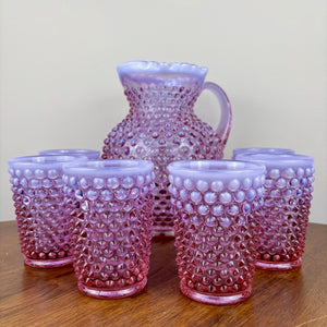 Vintage Fenton Hobnail Opalescent Pitcher and 6 Tumbler Set (Set of 7) | Collectible Glass