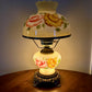 Vintage Yellow Red Rose Floral Hurricane Lamp 16.75" | GWTW Lamp