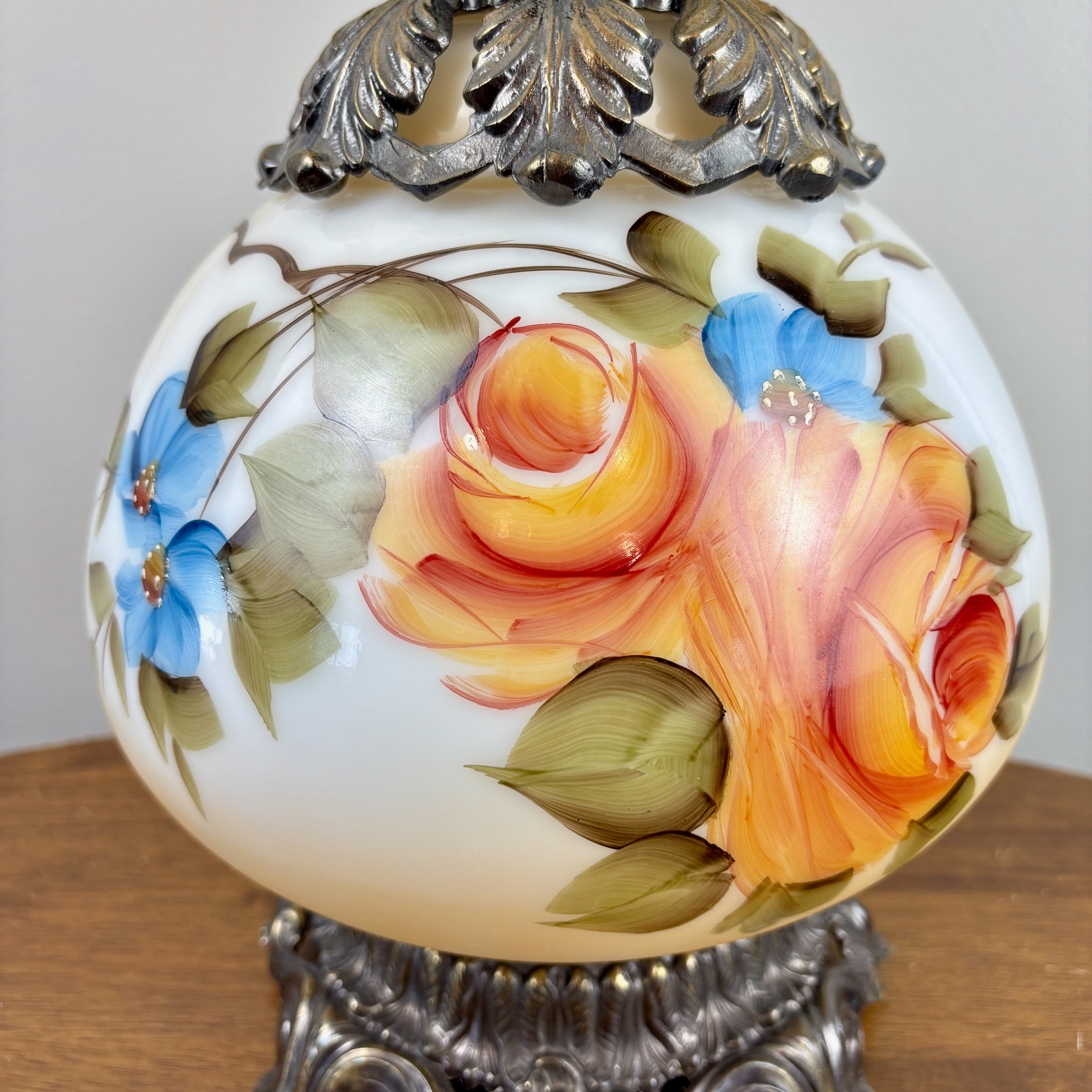 Vintage Floral Milk Glass Hurricane Lamp | Vintage Lamp | GWTW Lamp