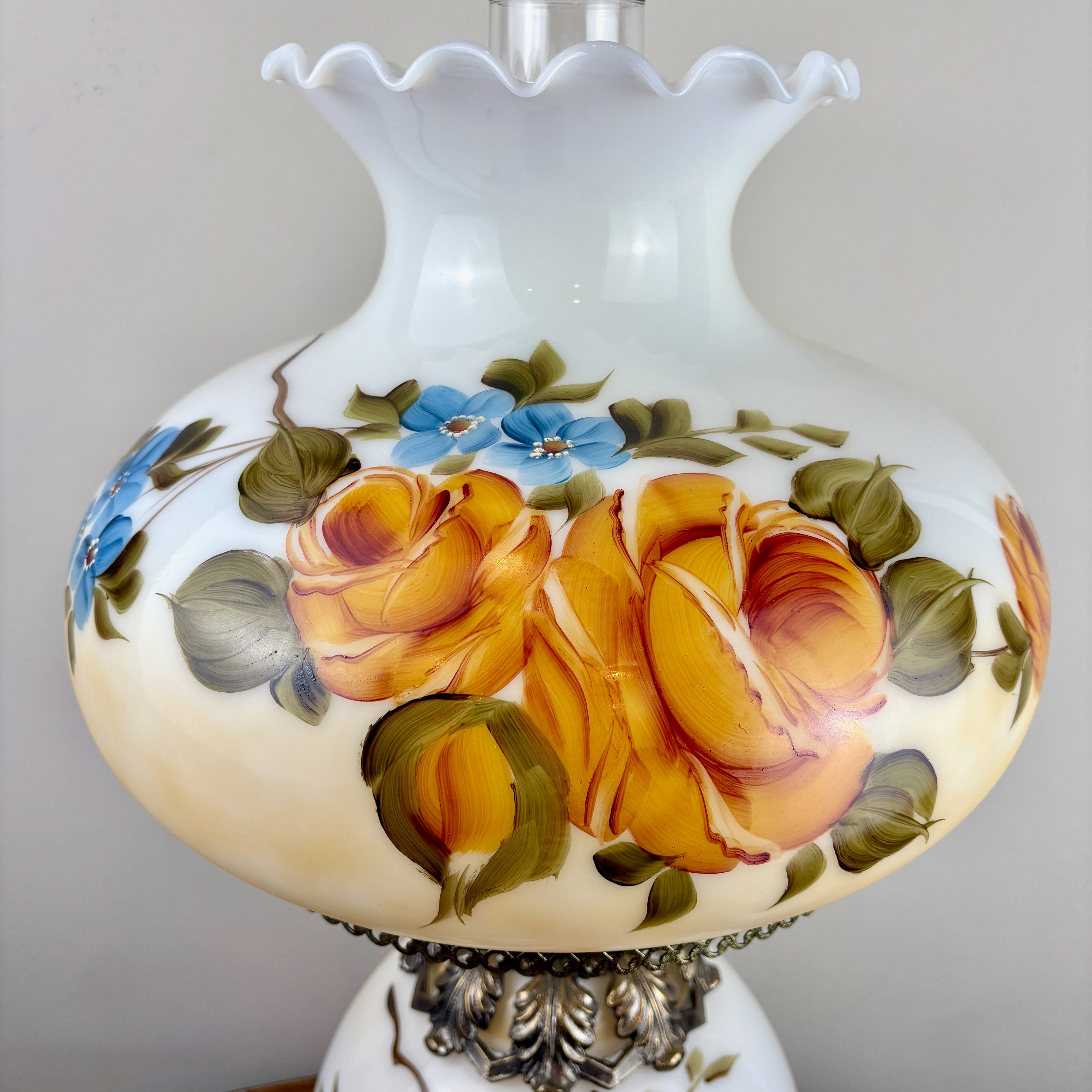 Vintage Floral Milk Glass Hurricane Lamp | Vintage Lamp | GWTW Lamp