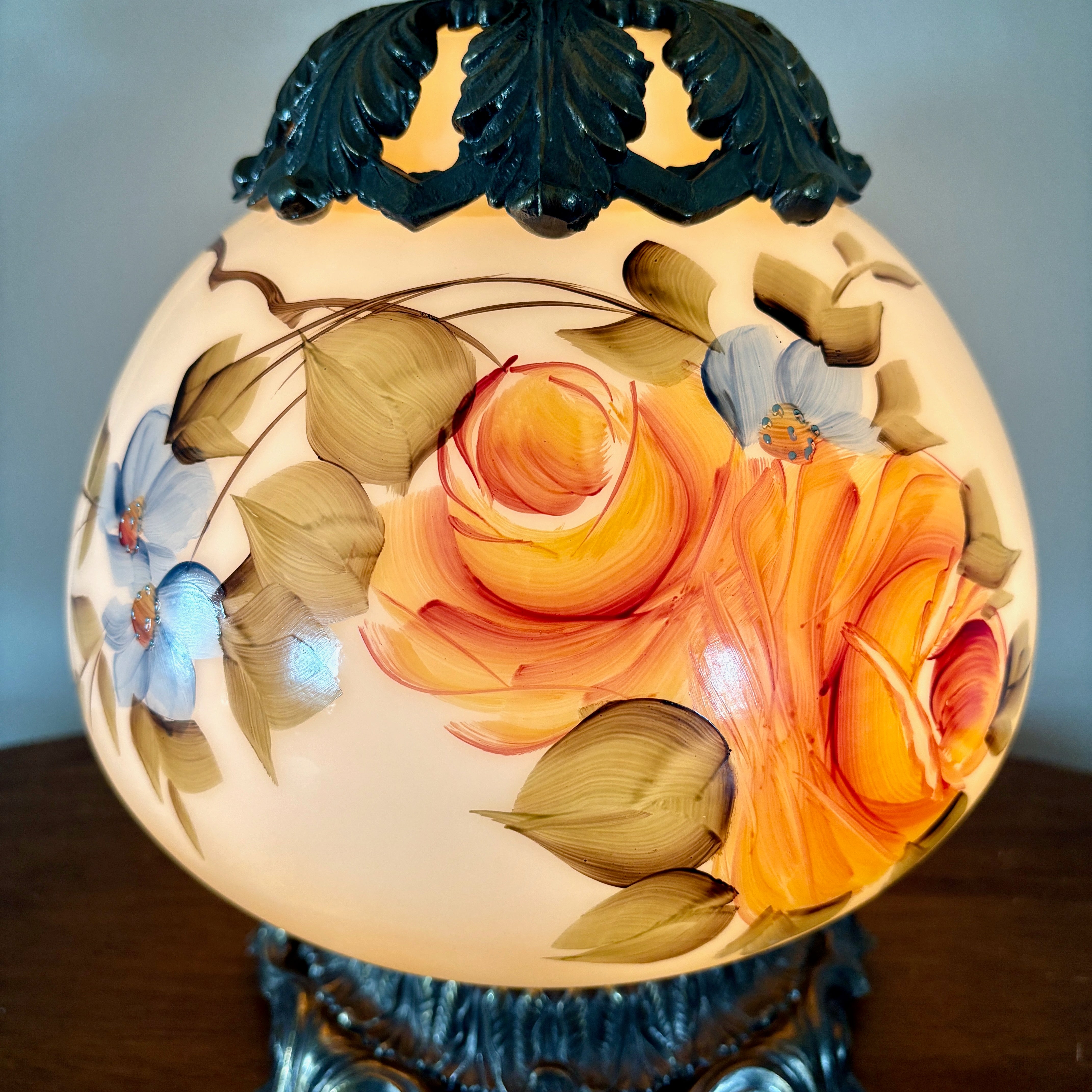 Vintage Floral Milk Glass Hurricane Lamp | Vintage Lamp | GWTW Lamp