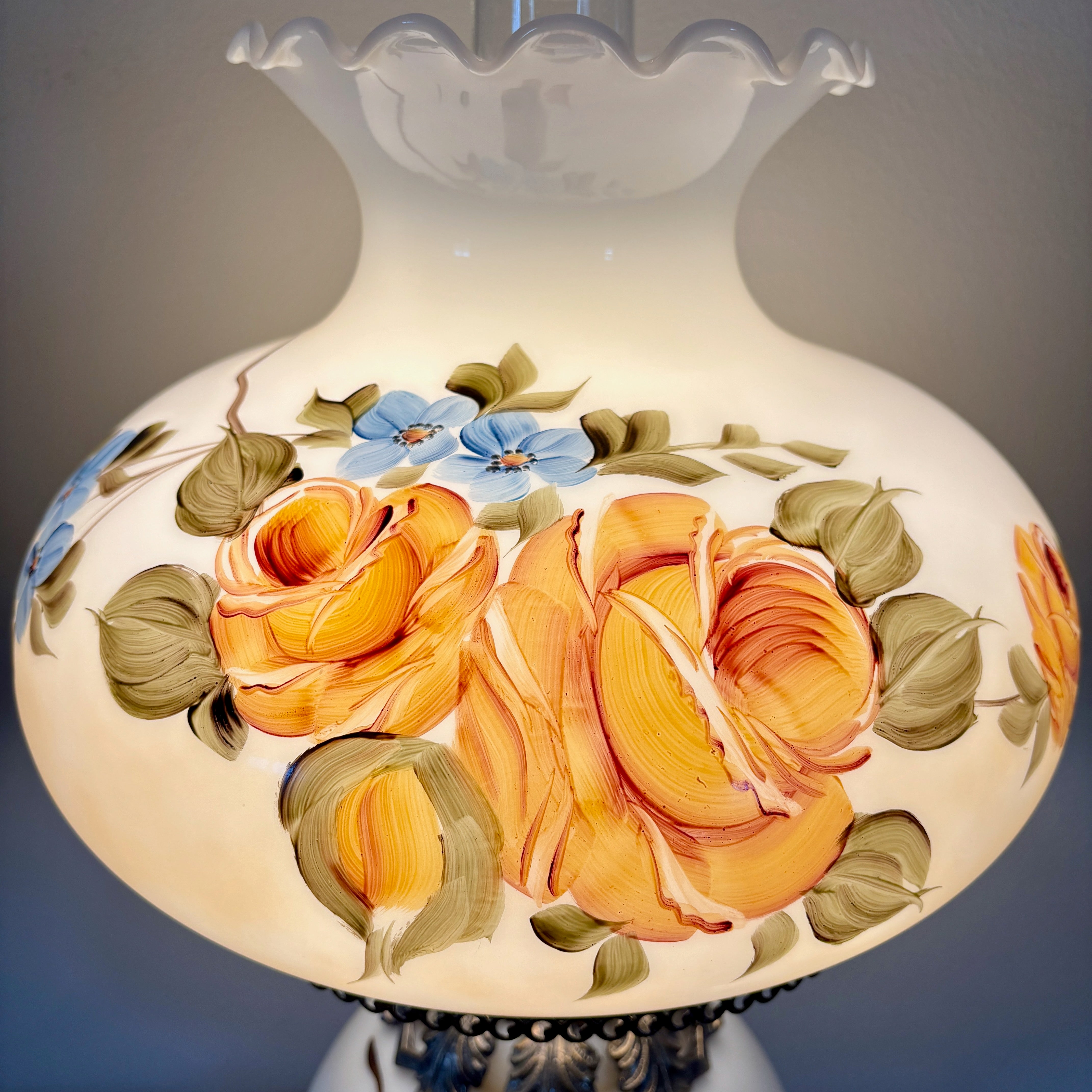 Vintage Floral Milk Glass Hurricane Lamp | Vintage Lamp | GWTW Lamp