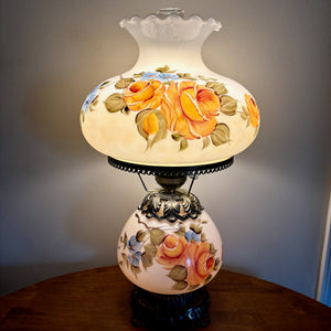 Vintage Floral Milk Glass Hurricane Lamp | Vintage Lamp
