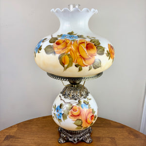 Vintage Floral Milk Glass Hurricane Lamp | Vintage Lamp