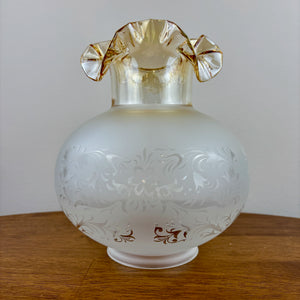 Antique Frosted Acid Etched Floral Glass Amber Luster Ruffles Oil Gas Lamp Shade