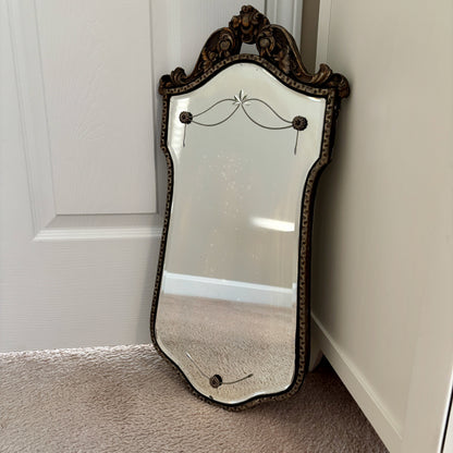 Art Deco Etched Floral Lines Beveled Glass Ornate Frame Wall Mirror