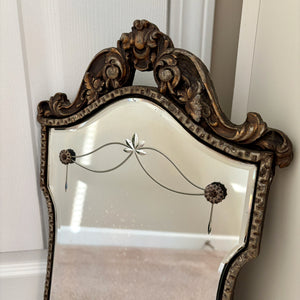 Art Deco Etched Floral Lines Beveled Glass Ornate Frame Wall Mirror