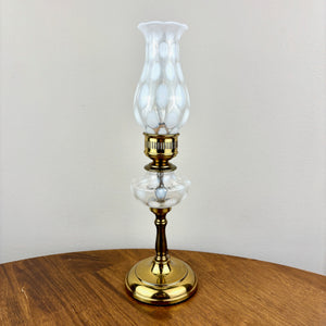 Vintage Fenton White Opalescent Coin Dot Small Table Lamp 13.5"