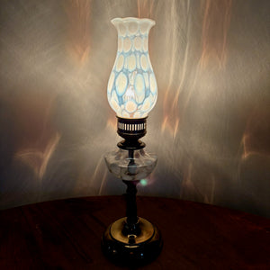Vintage Fenton White Opalescent Coin Dot Small Table Lamp 13.5"