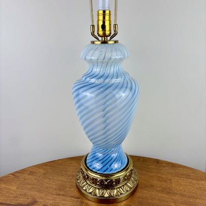 Vintage Blue Swirl Glass Table Lamp