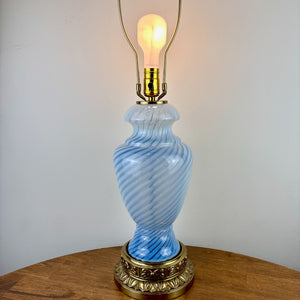 Vintage Blue Swirl Glass Table Lamp