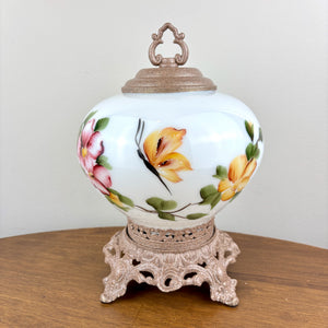 Vintage Yellow Butterfly Pink Yellow Floral Milk Glass Nightlight Lamp