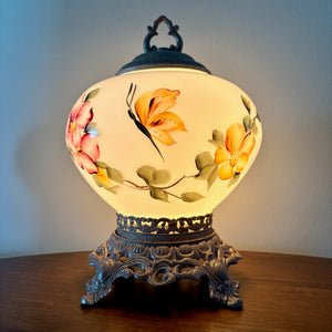 Vintage Yellow Butterfly Pink Yellow Floral Milk Glass Nightlight Lamp
