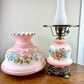 Vintage Pink Blue Floral Hurricane Lamp 26"