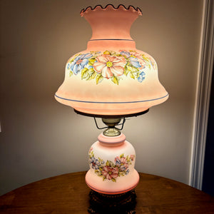 Vintage Pink Blue Floral Hurricane Lamp 26"
