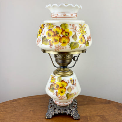 Vintage Yellow Floral Hurricane Lamp 16.75"