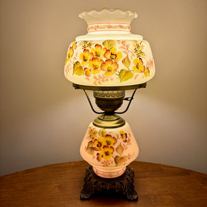 Vintage Yellow Floral Hurricane Lamp 16.75"