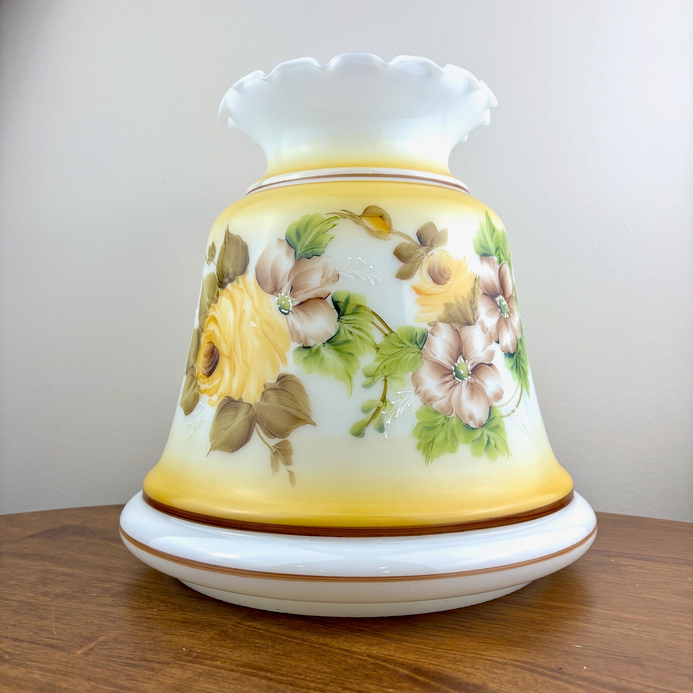 Vintage Yellow Rose Brown Floral Hurricane Lamp Shade | 10 Inch Fitter