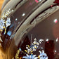 Vintage Large Purple Glass Blue Pink Floral Melon Hurricane Shade | 14 Inch Fitter