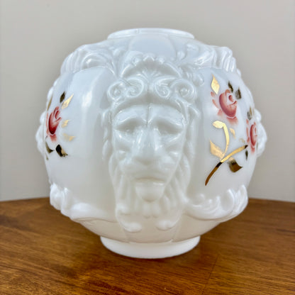 Vintage Embossed Lion Head Pink Rose Milk Glass Gone With the Wind Lamp Shade