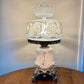 Vintage Frosted & Clear Glass White Roses Floral Hurricane Lamp