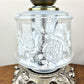 Vintage Frosted & Clear Glass White Roses Floral Hurricane Lamp