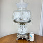Vintage Frosted & Clear Glass White Roses Floral Hurricane Lamp