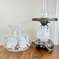 Vintage Frosted & Clear Glass White Roses Floral Hurricane Lamp