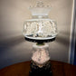 Vintage Frosted & Clear Glass White Roses Floral Hurricane Lamp