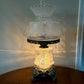 Vintage Frosted & Clear Glass White Roses Floral Hurricane Lamp