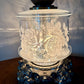 Vintage Frosted & Clear Glass White Roses Floral Hurricane Lamp