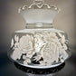 Vintage Frosted & Clear Glass White Roses Floral Hurricane Lamp