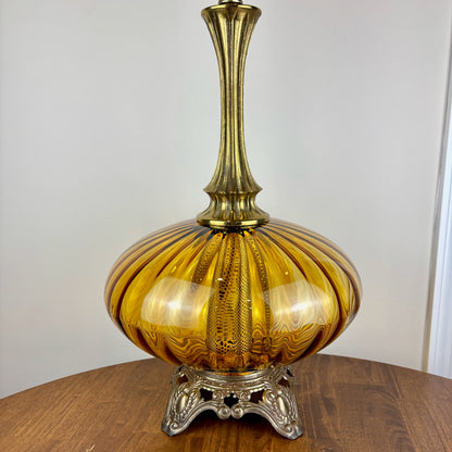Vintage Amber Glass Table Lamp