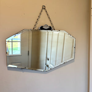 Art Deco Frameless Beveled Edge 7 Sided Glass Wall Mirror | Vintage Mirror