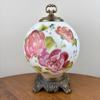 Vintage Red Purple Floral Milk Glass Nightlight Lamp