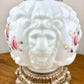 Vintage Embossed Lion Head Pink Rose Floral Milk Glass Nightlight Lamp 10.5" |