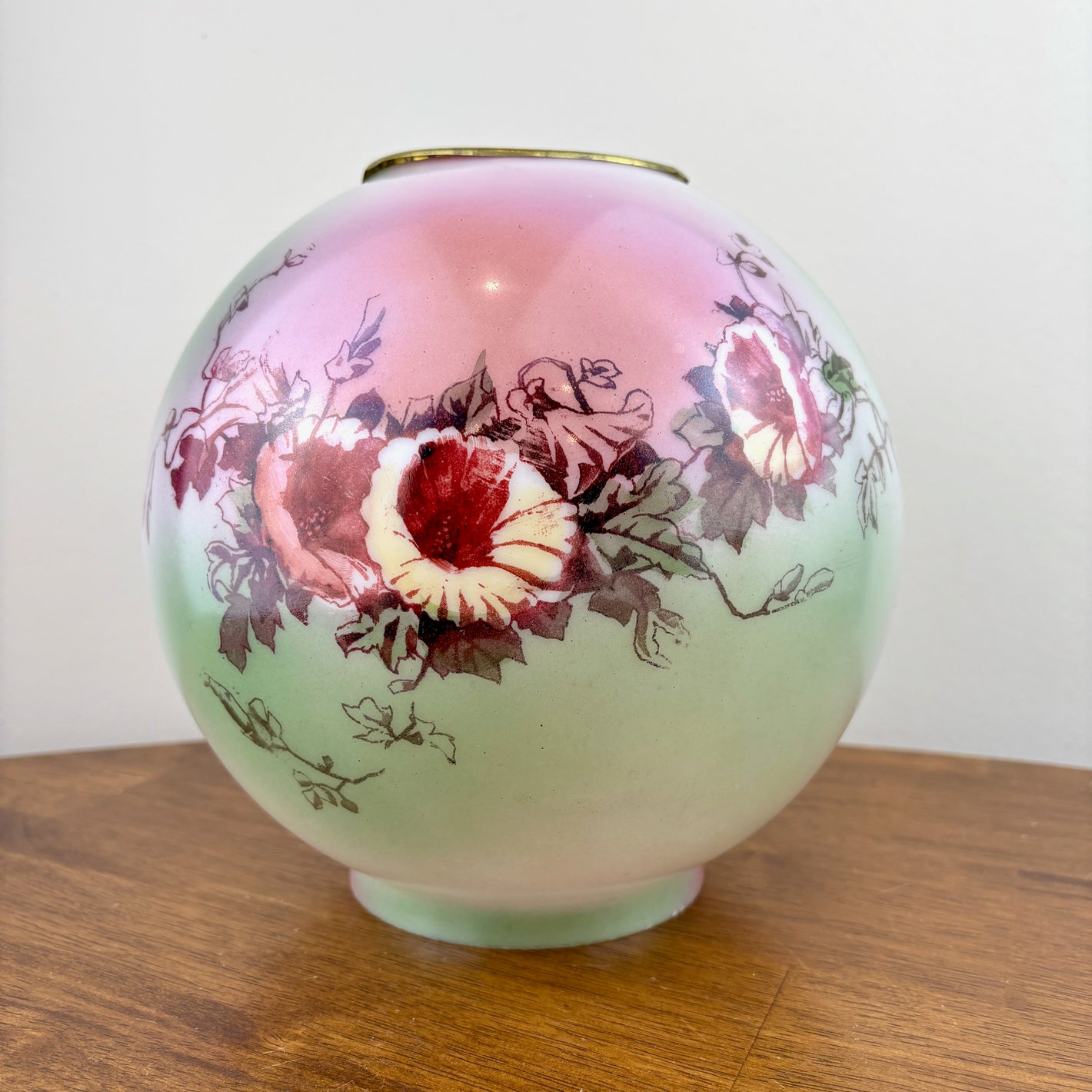 Vintage Pink Green Highlights Floral Gone With The Wind Ball Globe Shade