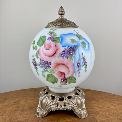 Vintage Pink Rose Purple Floral Milk Glass Nightlight
