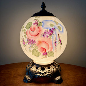 Vintage Pink Rose Purple Floral Milk Glass Nightlight