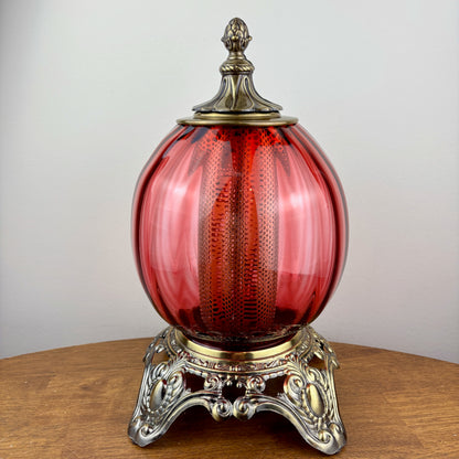Vintage Red Glass Nightlight Lamp 13.25"