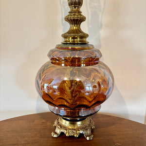 Vintage Amber Iridescent Glass Large Table Lamp