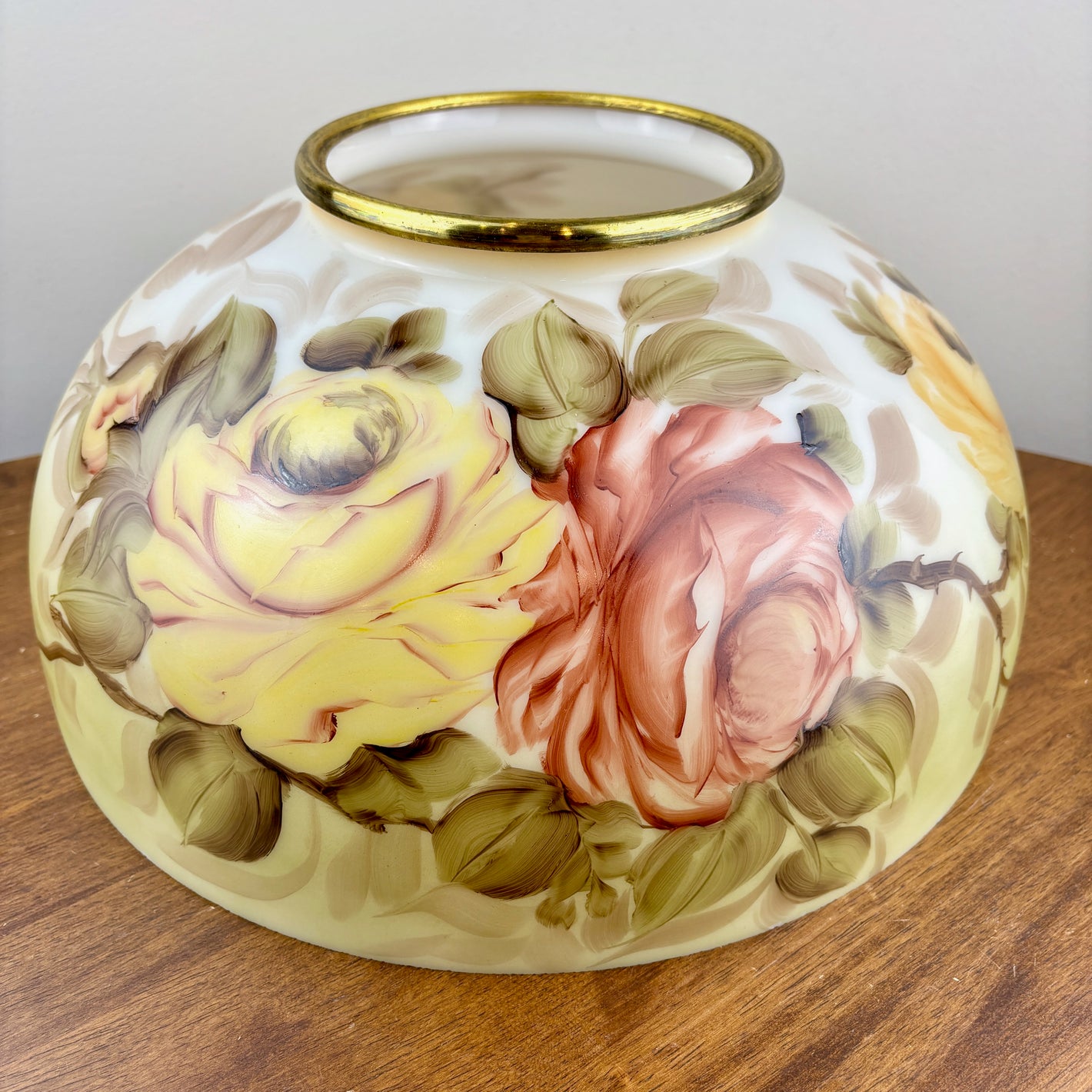 Large Vintage Yellow Red Rose Floral Hurricane Shade | 14 Inch Fitter