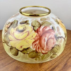 Large Vintage Yellow Red Rose Floral Hurricane Shade | 14 Inch Fitter