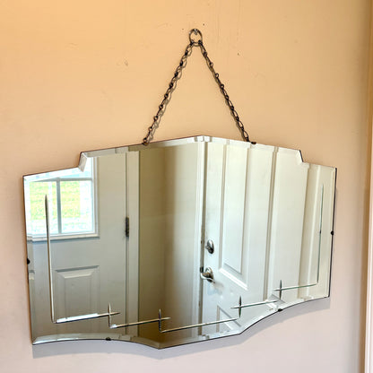 Art Deco Cut Glass Frameless Beveled Edge Glass Wall Mirror