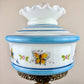 Vintage Butterfly Floral Milk Glass Hurricane Lamp