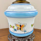 Vintage Butterfly Floral Milk Glass Hurricane Lamp