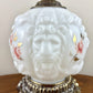 Vintage Embossed Lion Head Pink Rose Floral Milk Glass Nightlight Lamp 11.5"