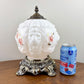 Vintage Embossed Lion Head Pink Rose Floral Milk Glass Nightlight Lamp 11.5"