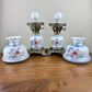 Vintage Small Pair Blue Luster Blue Pink Floral Hurricane Lamps 13.75" Height